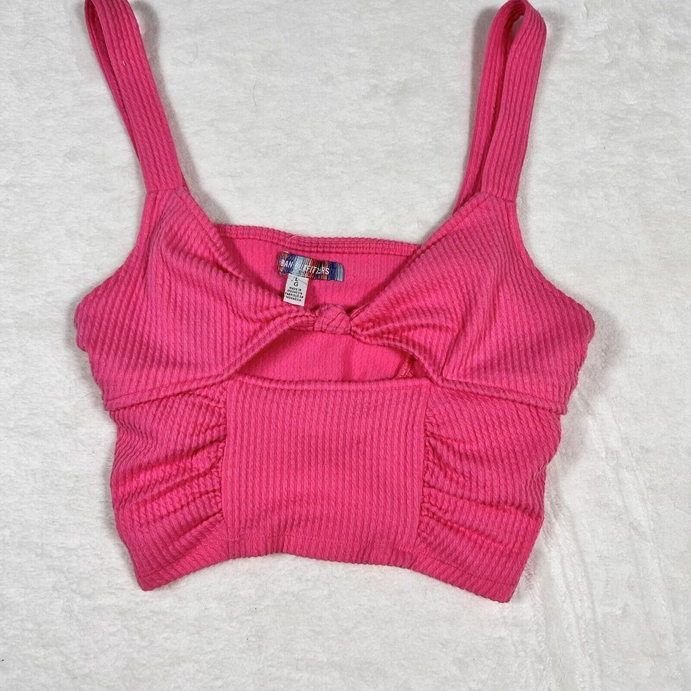 Urban Outfitters Hot Pink Ribbed Knot Front Cutout Crop Top Large Sleeveless